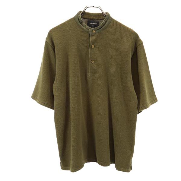 日本製 半袖 ヘンリーネック Tシャツ M カーキ系 メンズ