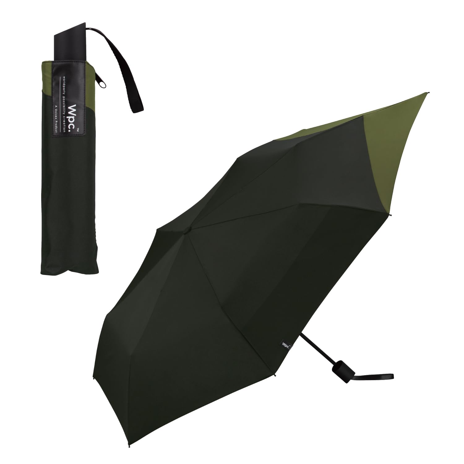 Wpc. [リュックが濡れない] 折りたたみ傘 BACK PROTECT FOLDING ブラック×カーキ 雨傘 晴雨兼用 55cm 大きい メンズ 男性 バックパック 後ろが長い 通勤 通学 おしゃ