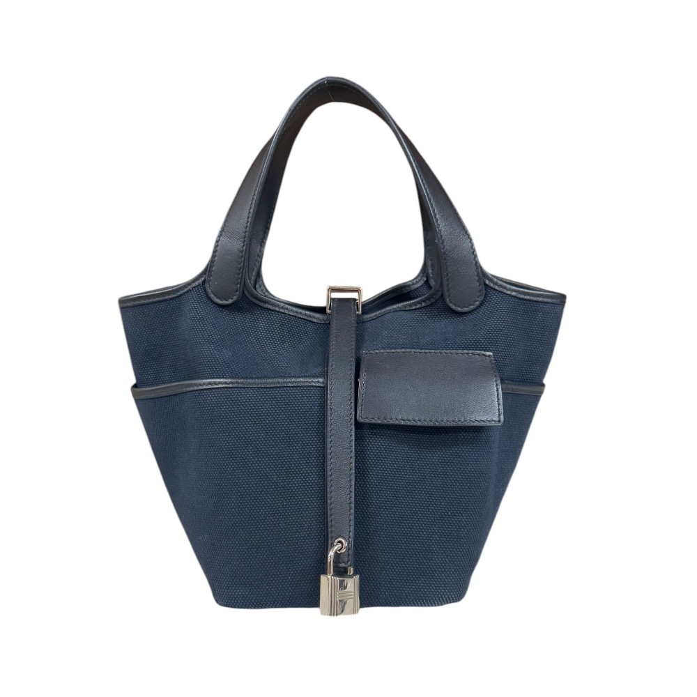 エルメス ピコタンロックPMカーゴポケット ハンドバッグ キャンバス ブラック HERMES 中古
