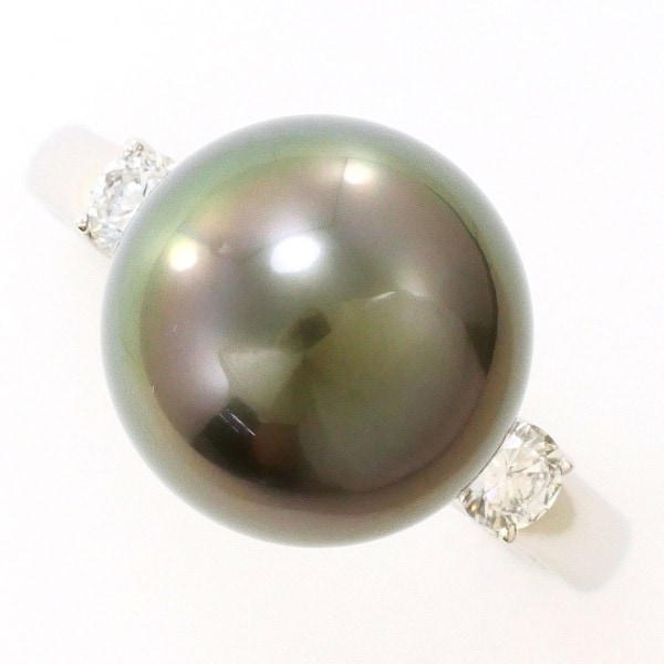 PT900 プラチナ リング 11.5号 パール(真珠) 約11.5mm ダイヤ 【中古】