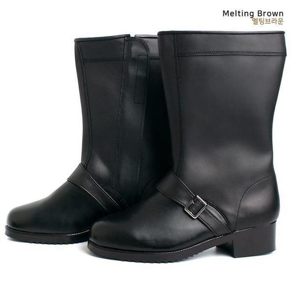 男性用毛皮裏地牛革ロングブーツ