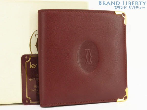 超美品カルティエマストドゥカルティエ二つ折り財布コンパクト財布ボルドーカーフレザーL3184192