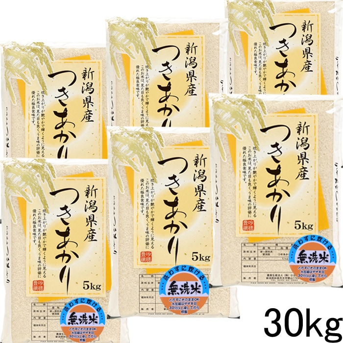新潟県産 つきあかり 無洗米 30kg 令和6年産 新潟産 米30kg 無洗米30キロ 美味しいお米 産地直送 農家の米 コシヒカリの郷小出農場