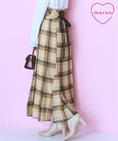 ロングスカート 大きいサイズ ラメチェックスカート marun