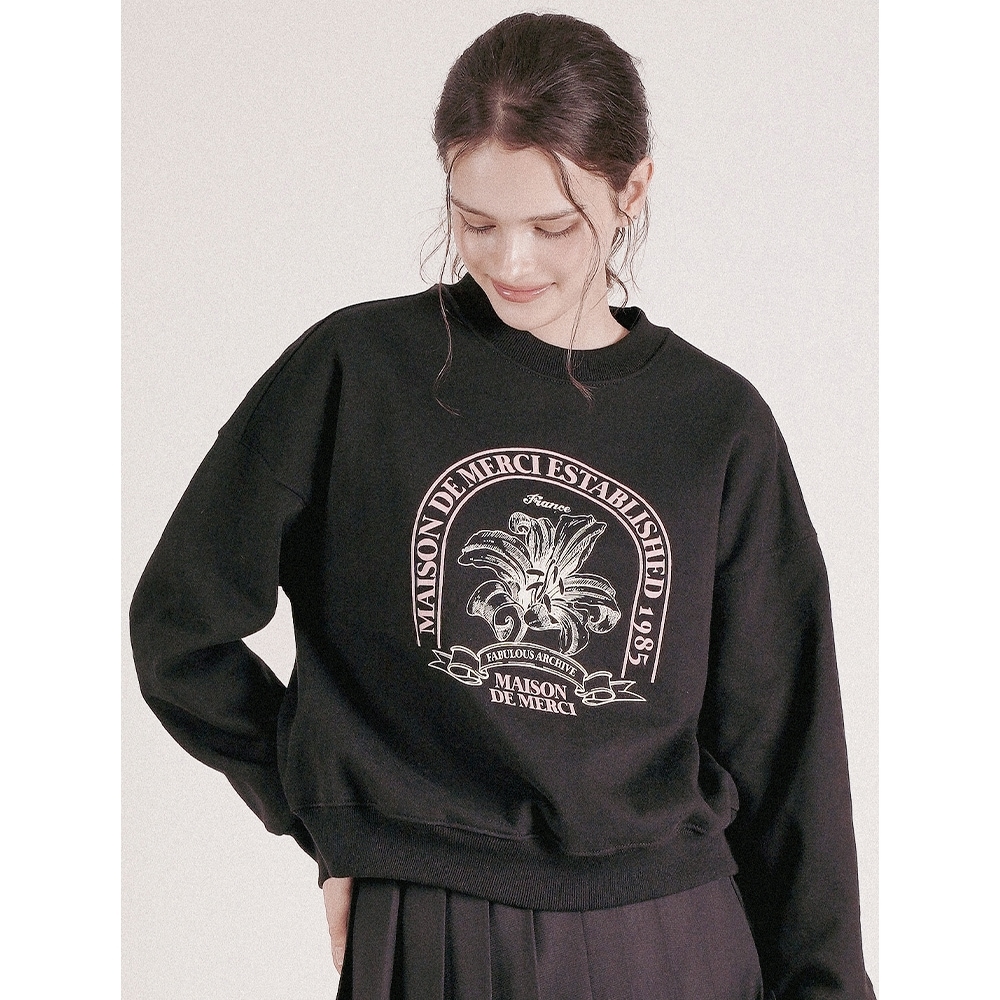 SLEEVE ARCHIVE 女性用クロップルリスアーチロゴヘビースウェットシャツブラック (FCD4TS712W)