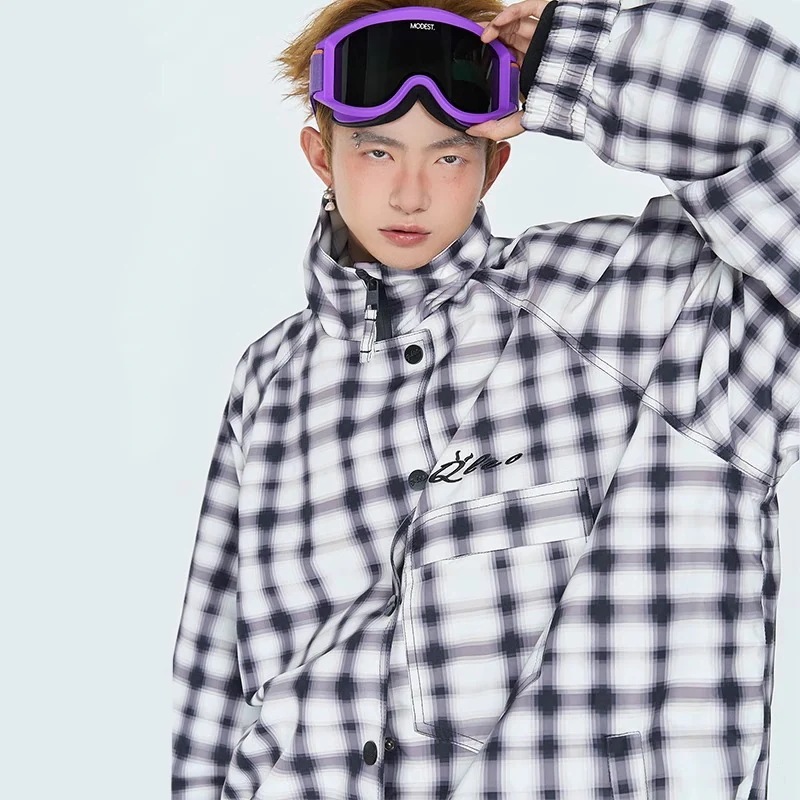 スノーボードウェア 2024 2025 上下セット メンズ レディース 3Lパンツ ズボン アウター チェック柄耐水20000 セットアップ スキーウェア スノボウェア スノーウェア 韓国風 防水防風