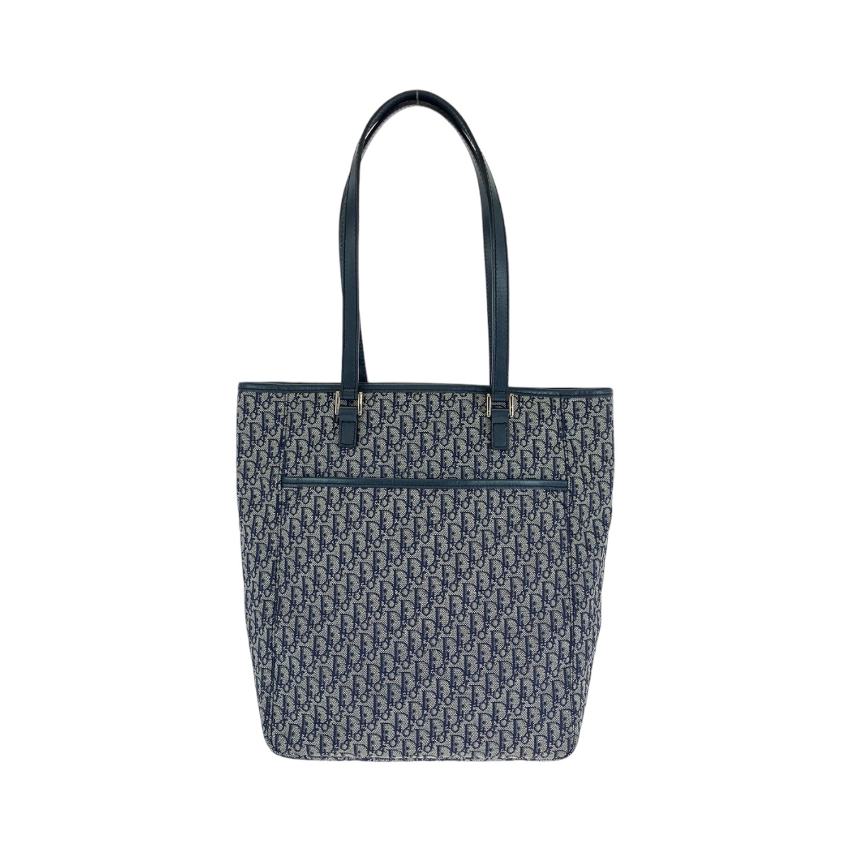 美品 ヴィンテージ トロッター オブリーク ジャガード ネイビー グレー シルバー金具 キャンバス トートバッグ ハンドバッグ レディース 408695