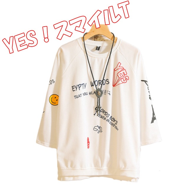 zaqa 651upk3 【ホワイト/M】イラストTシャツ 五分袖 学生 カジュアル ハーフスリーブ