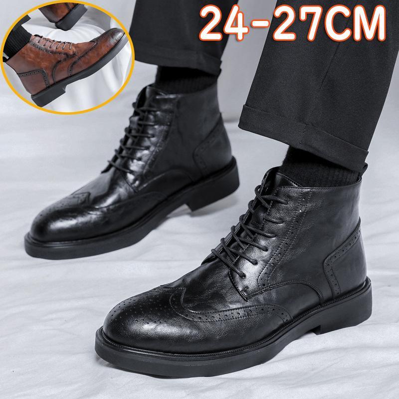 ブーツ メンズ ハイカット サイド ゴア ブーツ ミリタリー ロング 厚底 靴 革靴 牛革 床革 防滑ソール シューズ