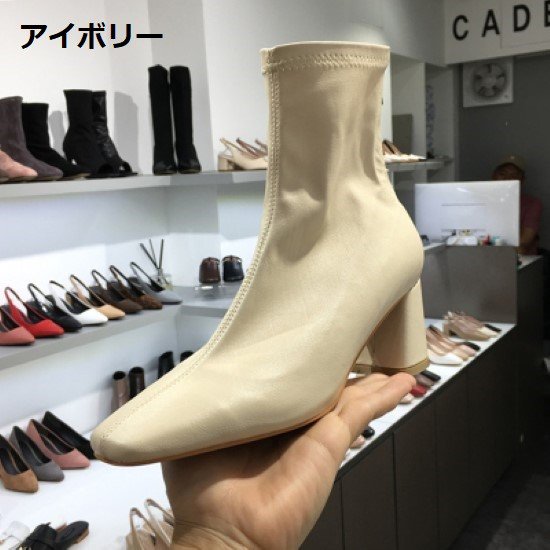 【取寄：納期2週間】ショートブーツ レディース ブーツ 靴 シューズ スクエアトゥ シンプル 無地 太ヒール バックジッパー カジュアル お出掛け きれいめ 美脚 履きやすい 歩きやすい 6,863円