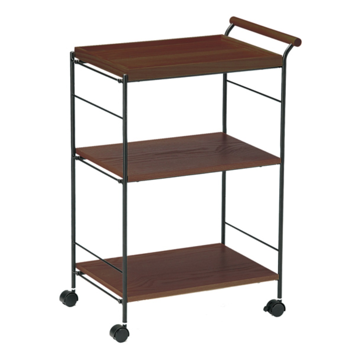 キッチンワゴン キャスター付 3段 アイアンフレーム 長さ54.5cm キッチン 収納 台所 北欧 ワゴン アイアン 配膳 取っ手付 キッチン収納 作業台 ブラウン シンプル