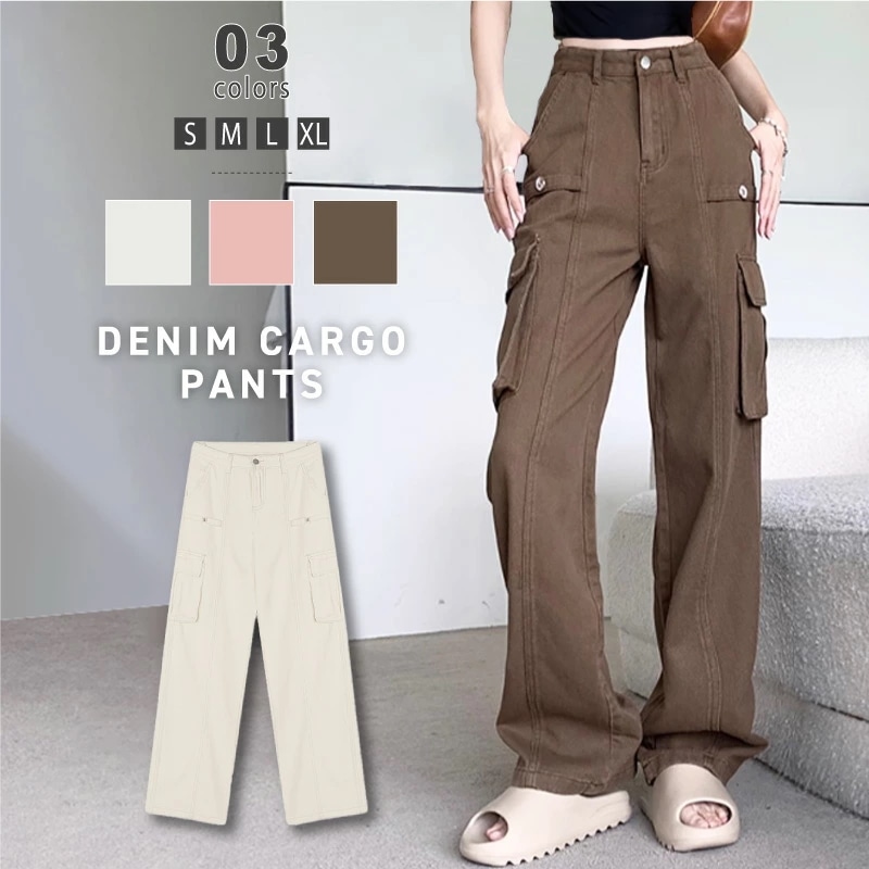 【OUTLET！クーポンで1,986円】 カーゴパンツ デニムカーゴパンツ デニム ワイドパンツ カーゴ レディース カーゴデニム ワイド パンツ ボトムス ワイドデニム ハイウエスト ポケット 大き