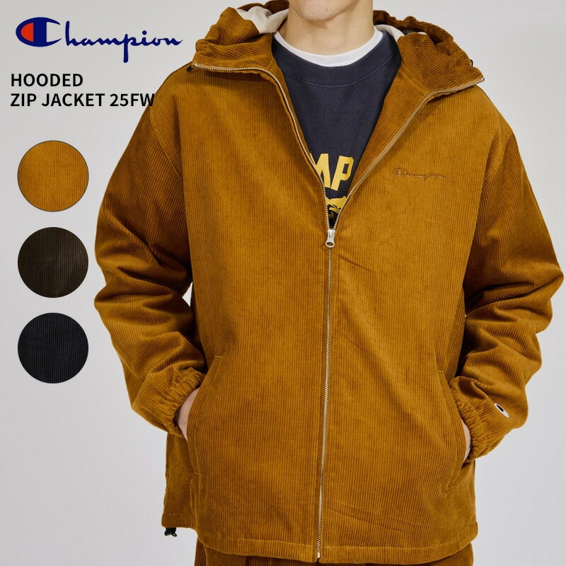 チャンピオン メンズ コーデュロイジャケット Champion フーデッドジップジャケット 25FW C3-C606