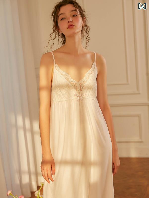 ネグリジェ パジャマ レディース 宮廷風 レース キャミワンピース ドレス 上品 シンプルフレンチ ルーム ナイト ホームウェア