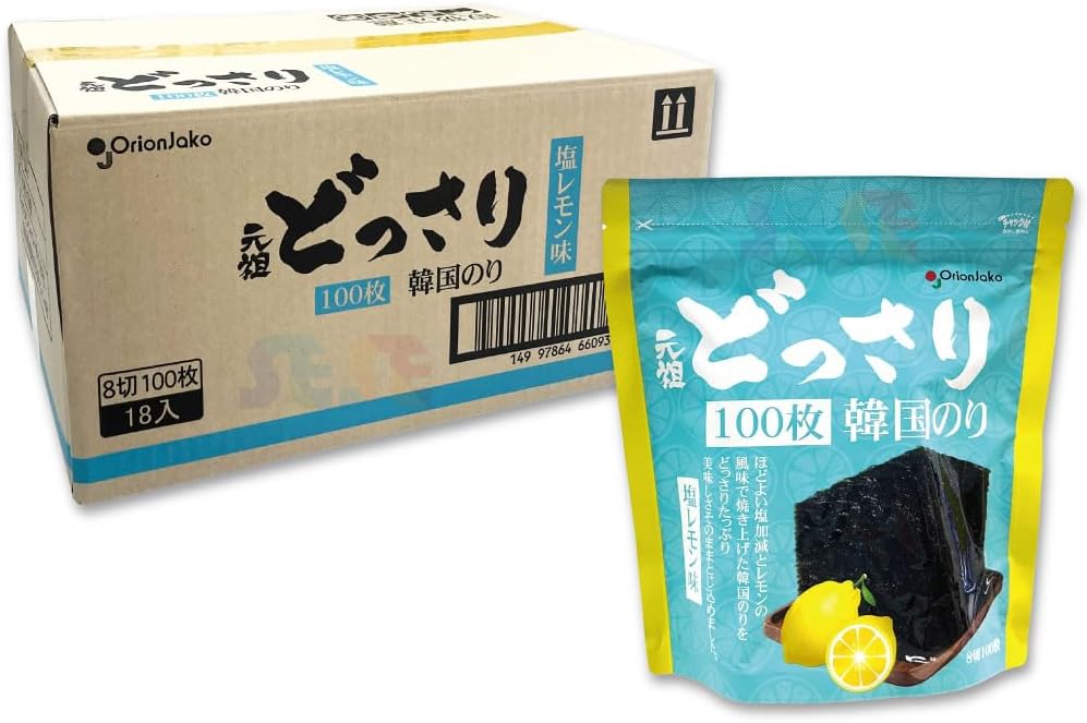 オリオンジャコー どっさり 韓国のり 100枚入18袋セット 塩レモン味チャック付き袋 Orionjako