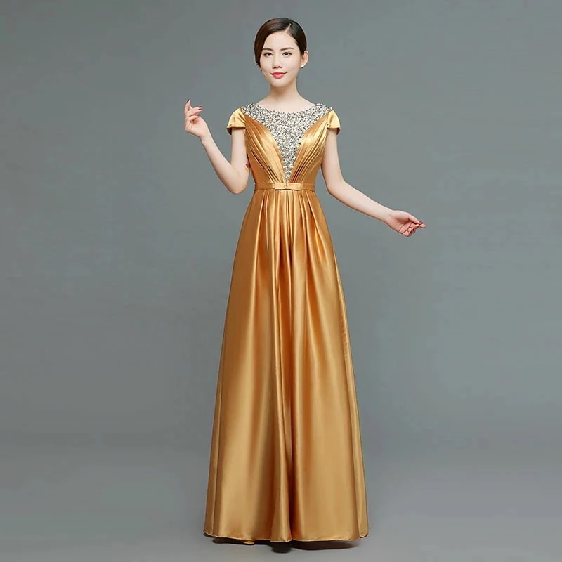 完売御礼ウェディングドレス ウエディングドレス 5色 カラードレス ロングドレス レッド ゴールド ブルー パープル サテン 演奏会 発表会 コンサート コンクール 舞台 コーラス 演出服 オーケスト