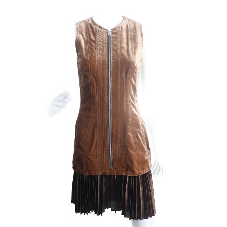 新品未使用展示品 3.1 Phillip Lim 3.1フィリップリム ワンピース F162-9607BND ノースリーブ 表記サイズ 0 ベルベット COCOA ブラウン系 シルバー金具 ジップアッ