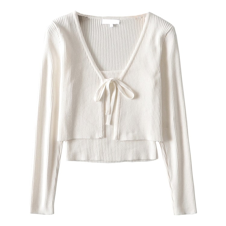 レディース トップス カーディガン キャミソール 上着 インナー 2点セット ショート 長袖 Vネック スクエアネック スリム ストレート ニット 大人可愛い きれいめ シンプル 上品 おしゃれ