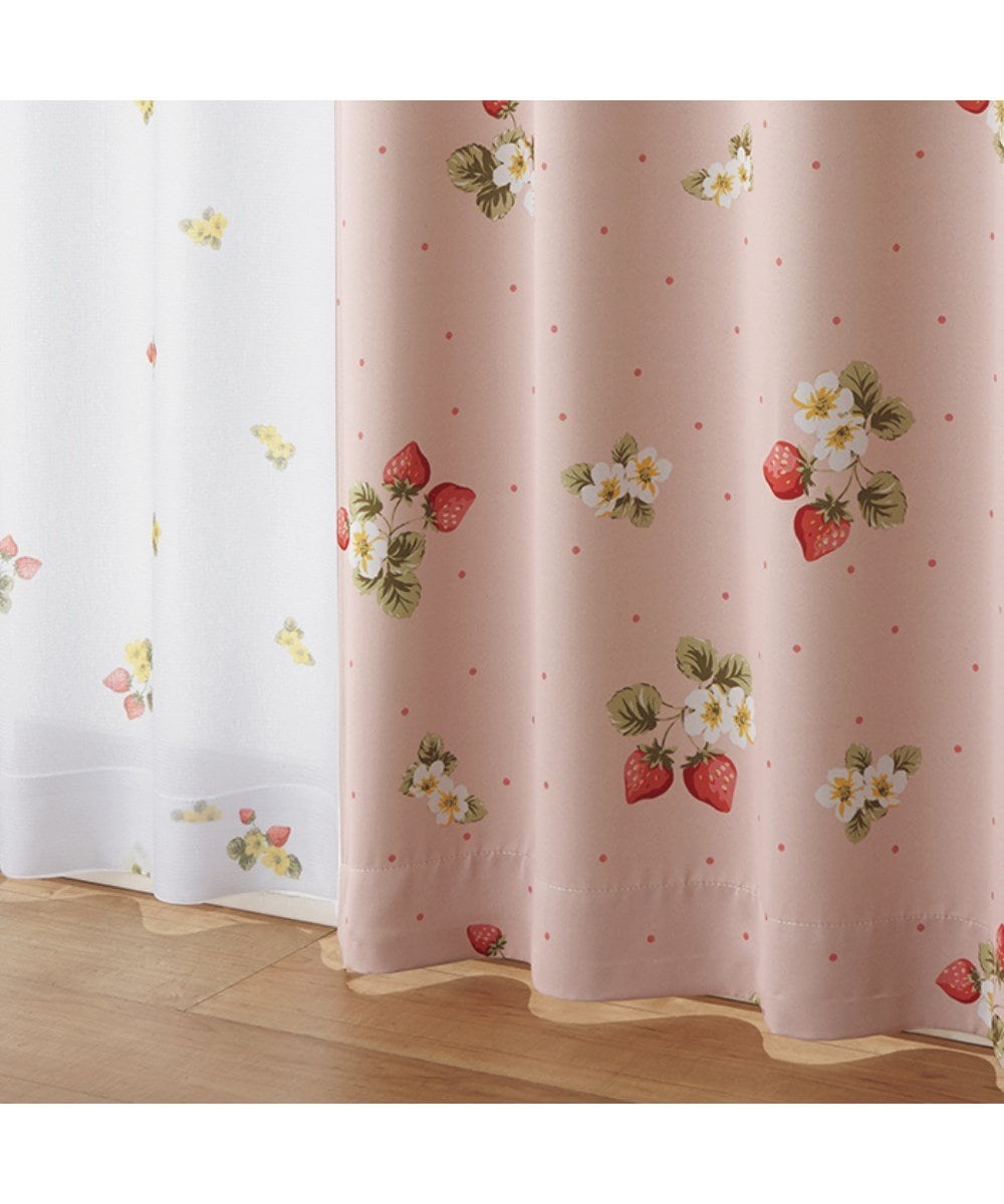 [ニッセン] カーテン いちご柄遮光カーテン＆レース４枚セット B=ピンク系 14=幅100×長さ178cm×4枚
