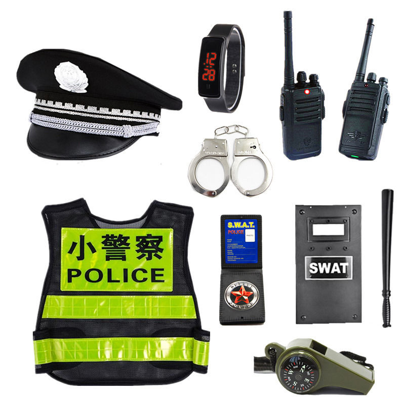 子供警察制服黒猫保安官帽子交通警察ビッグキャップキッズ電動おもちゃ銃セット幼稚園少年