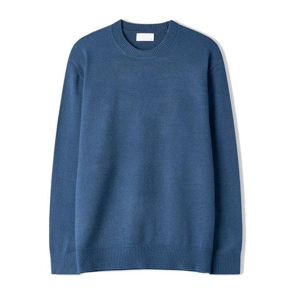 メンズロイベーシックモダルラウンドニット SG-KN-Q027-ディープブルー