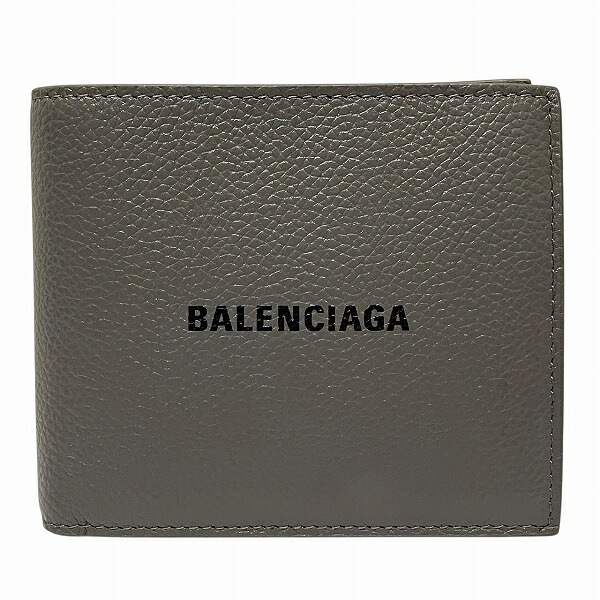 バレンシアガ グレー レザー 二つ折り財布 メンズ【中古】