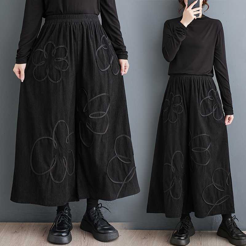 2024春 柄 キュロットスカート ワイドパンツ ストレート ゴムウエスト ロングパンツ メガ割