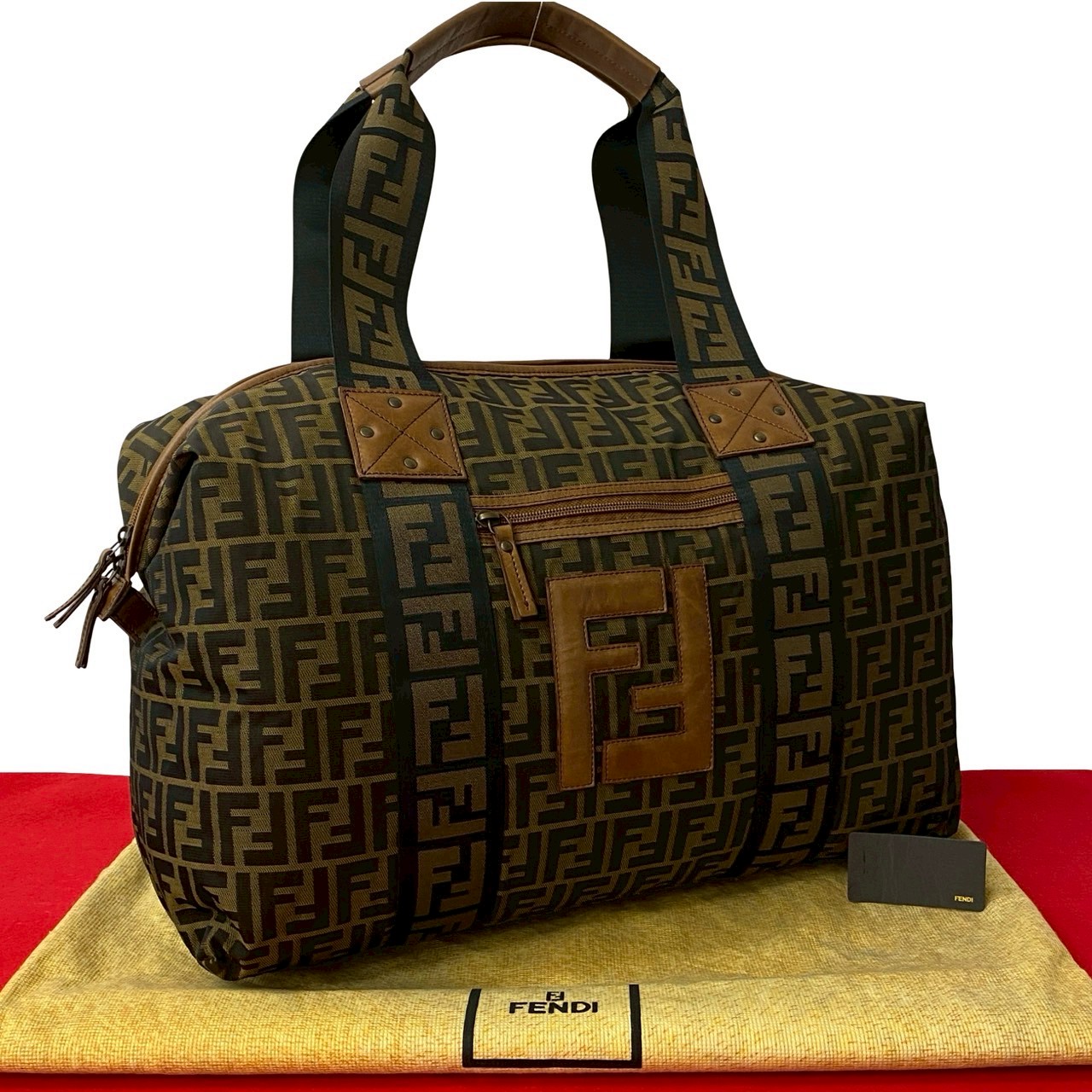 ヴィンテージ ズッカ FF 柄トートバッグ レザー ナイロン ブラウン 55089