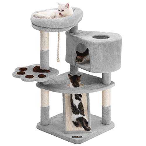 色：グレー サイズ：49x49x95cm FEANDREA キャットタワー スロープ付き 登り降りし