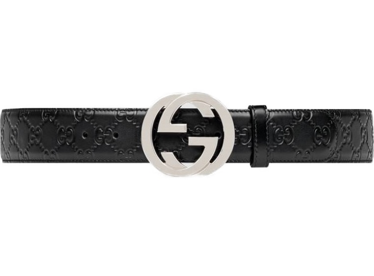 GUCCI 411924-CWC1N-1000-80 グッチ ユニセックス ベルト グッチシマレザー インターロッキングGバックルメンズカジュアルベルト
