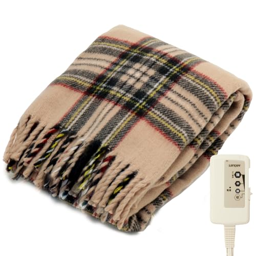 ライフジョイ 電気ひざ掛け 日本製 ベージュ チェック柄 120cm×62cm 電気毛布 洗える ブランケット ふわふわ あったか JPN121CC