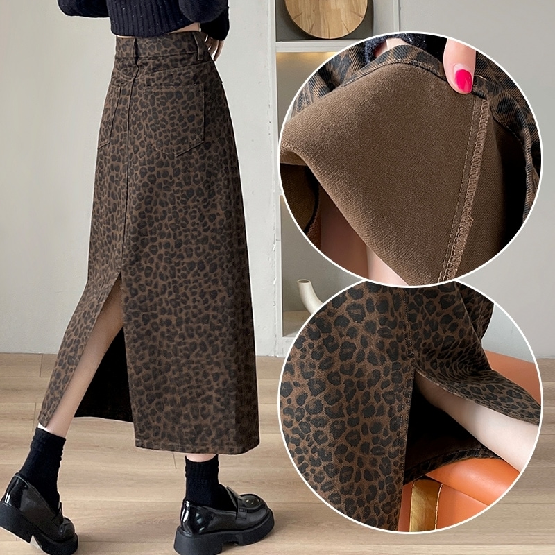 タイトスカート ロング レディース ロングスカート スカート レオパード ロングタイトスカート スカート ボトムス ハイウェスト バックスリット 大人 おしゃれ かっこいい ヒョウ柄 春 秋 冬
