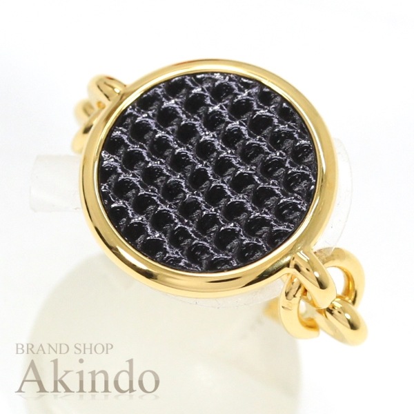 【新品】エルメス 指輪 エリタージュ・エケストル リング PM 12号 T52 ゴールドプレーテッド ブラック 黒 リザード レザー アクセサリー HERMES レディース ジュエリー 女性 プレゼン