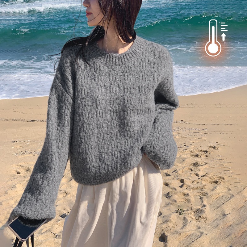 [tnt0702] 韓国ファッションエンボウールラウンドクロップニット