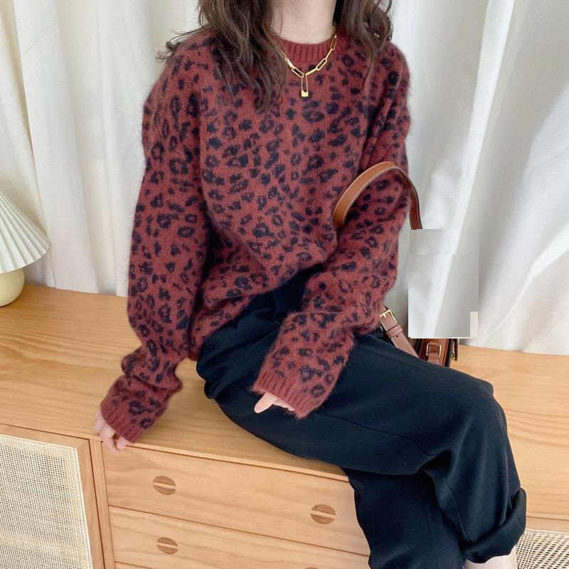 クール セレカジ カジュアル 秋冬 クルーネック 長袖 セーター ヒョウ柄 ニット トップス レディース