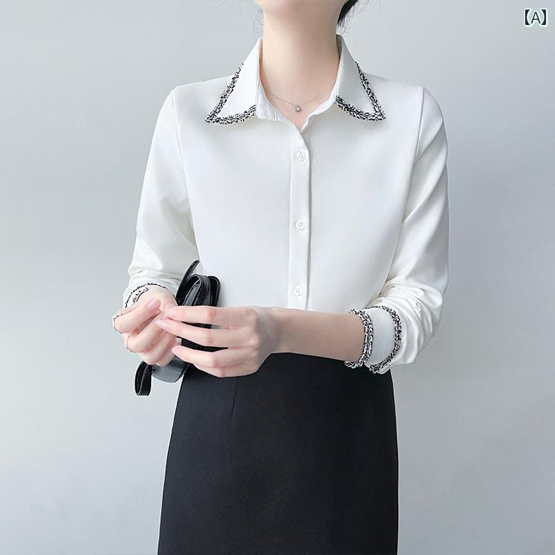 ブラウス 通勤 白 シャツ レディース 秋冬 エレガント シフォンシャツ トップス 切り替え フレーミング 珍しいデザイン