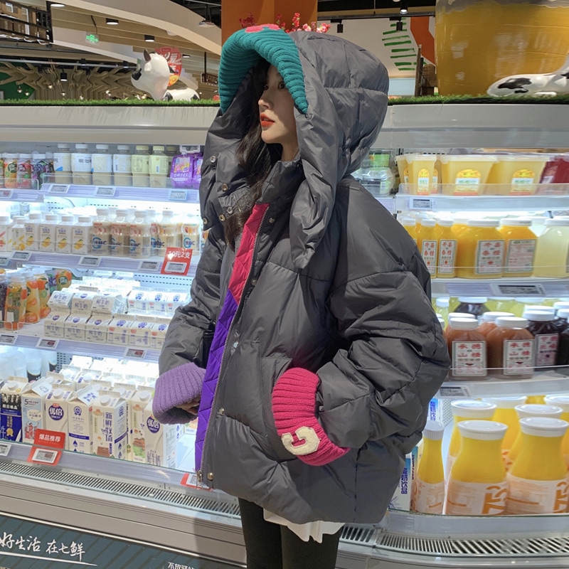 フード付きコットンジャケット コットンコート コントラストカラー ダウンジャケット ダウンコート ジャケット コート アウター 冬 a3672