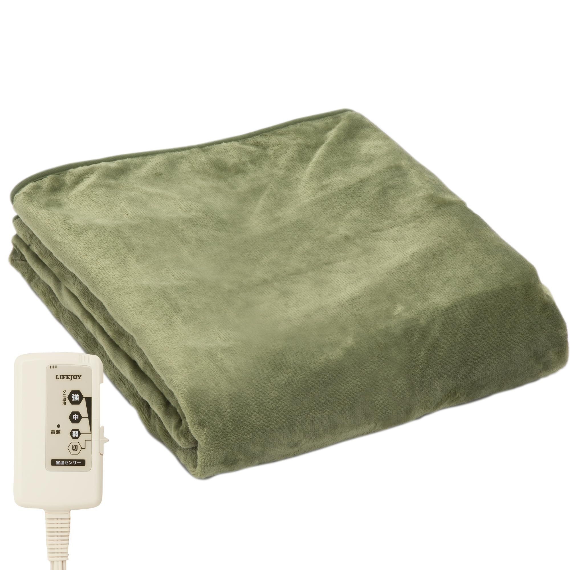 ライフジョイ 電気毛布 日本製 掛け 敷き 兼用 188cm×130cm 洗える 両面フランネル 室温センサー付 タイマー機能無 ふわふわ グリーン JCBR803G