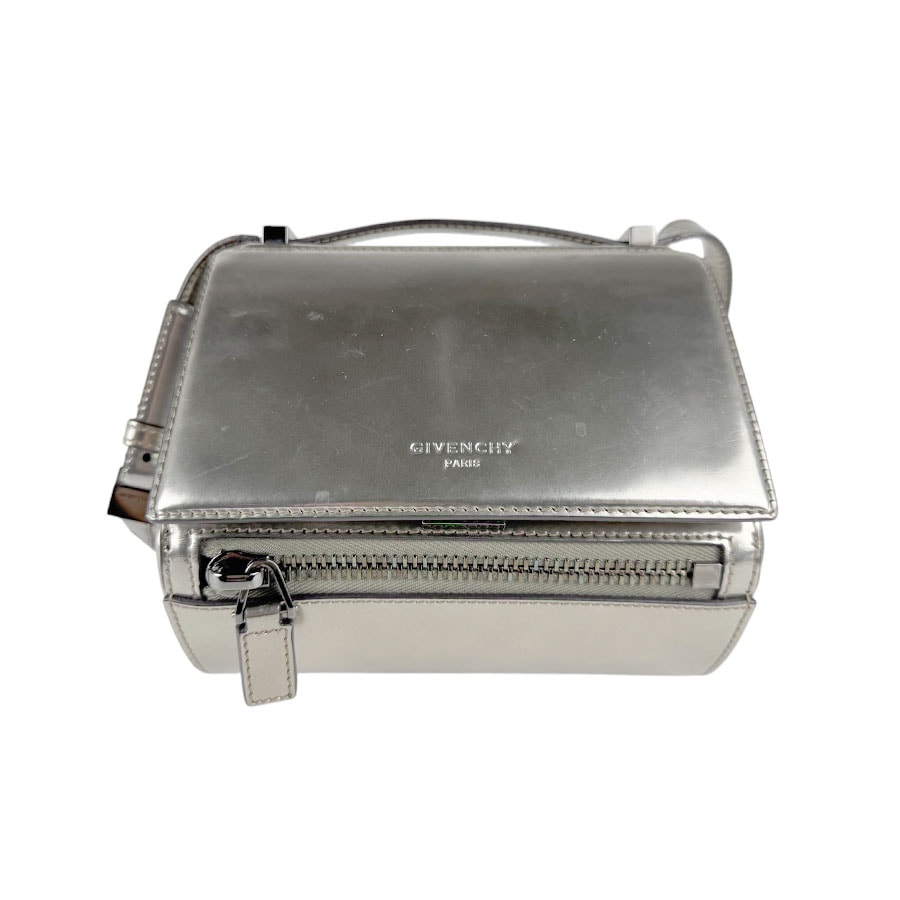 ジバンシィ GIVENCHY 斜め掛けショルダーバッグ パンドラ ボックス レザー メタリックグレー レディース z4586