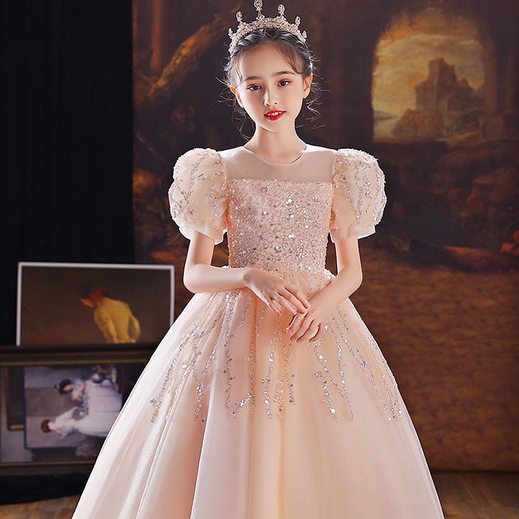 女の子のドレスウィンターフラワーガールプリンセスドレススパンコンのスパンコン子供のホストショー服の女の子の誕生日ドレス