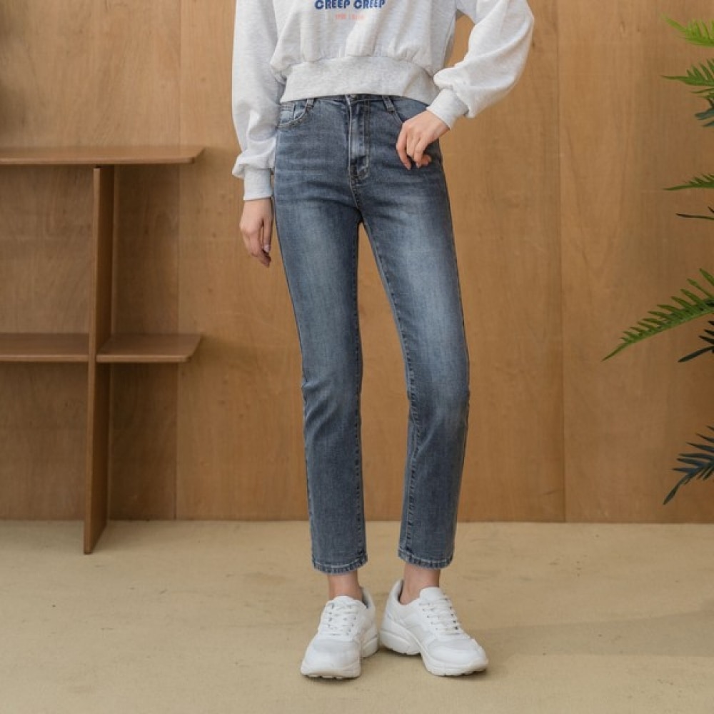 (JINMANIA) ブラックピュアウエストバンドウォッシュストレートジーンズ女性用 5,227円