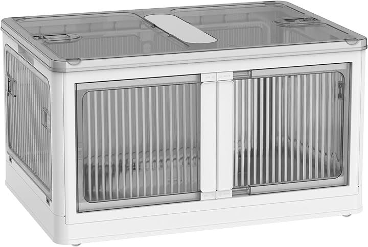 収納ボックス 折り畳み 蓋付き 全方向から取り出せる 両開き扉 キャスター付き コンテナ 衣装ケース 収納ケース 組立簡単 大容量( 1個x白x両開き扉, XXL)