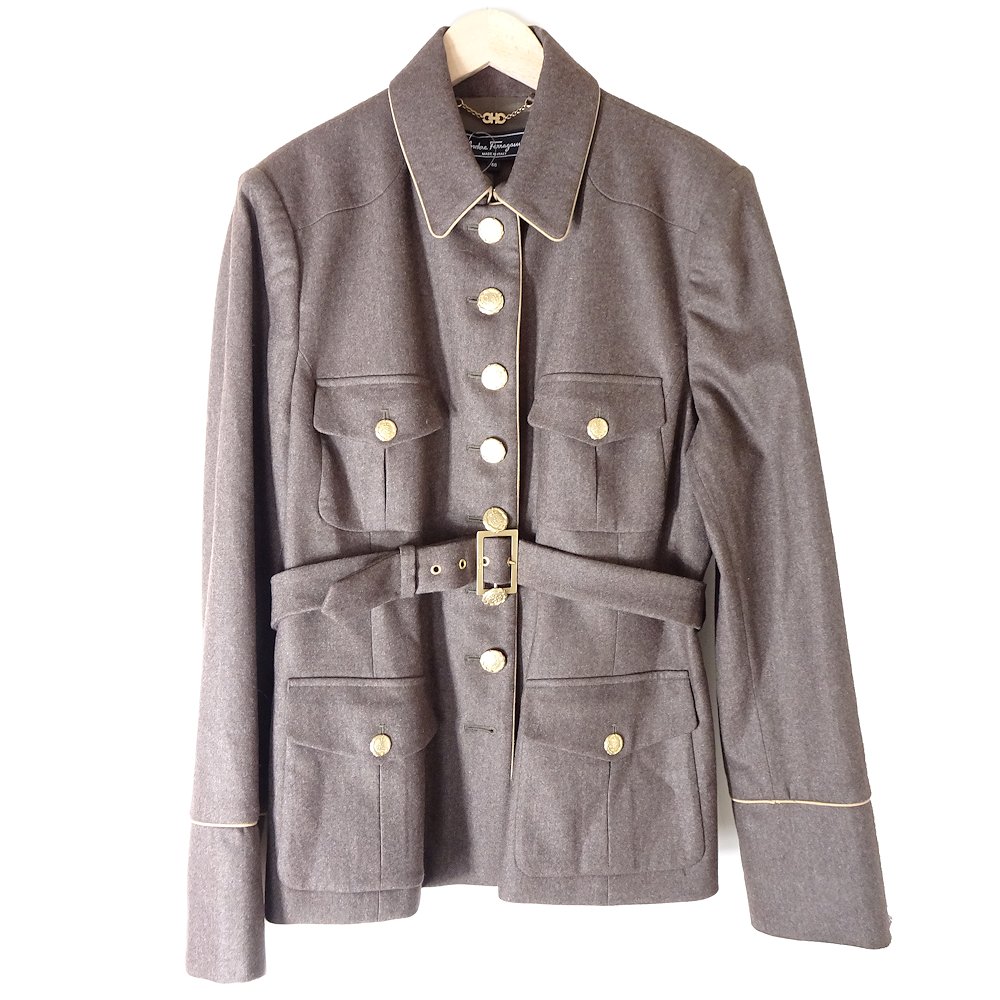 ノーカラージャケット サイズ48 ウール86％ ブラウン / 048796