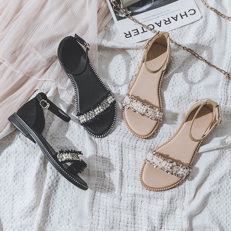 サンダル シューズ 靴 スエード ビジュー アンクルストラップ フラット ローヒール レディース 歩きやすい 疲れにくい 痛くない シンプル 大人可愛い きれいめ カジュアル おしゃれ