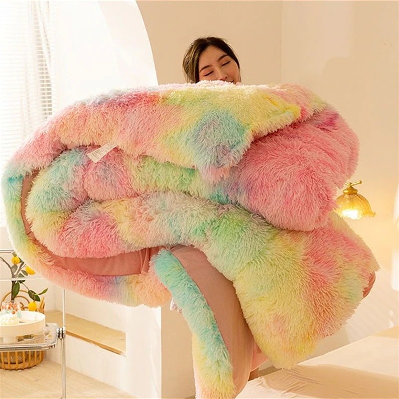 こたつ布団 長方形 おしゃれ 虹柄 豪華 ラビットファー調 フランネル 掛け布団 シングル ダブルサイズ マイクロファイバー 増量タイプ ボリューム感がたっぷり 冬用寝具30%までに制限
