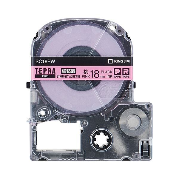 (まとめ) キングジム テプラ PRO テープカートリッジ 強粘着 18mm ピンク／黒文字 SC18PW 1個 (×10セット)