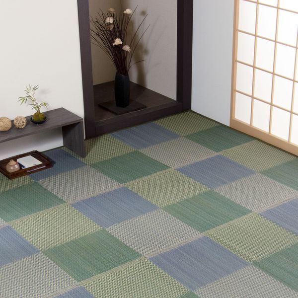 い草ラグ カーペット 格子柄 市松柄 ピーアブルー 江戸間2畳 (約174×174cm） メーカー直送