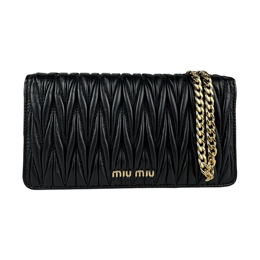 ミュウミュウ MIUMIU チェーンウォレット マテラッセ レザー ブラック レディース 5ZH029 z5565
