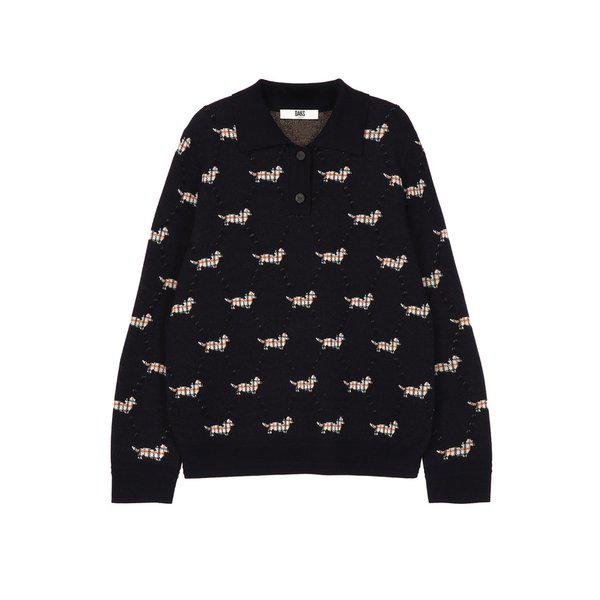 [25FW] [ウール100] ダークネイビー 犬 ジャカードカラーニット DLSW5D945N3 39,398円