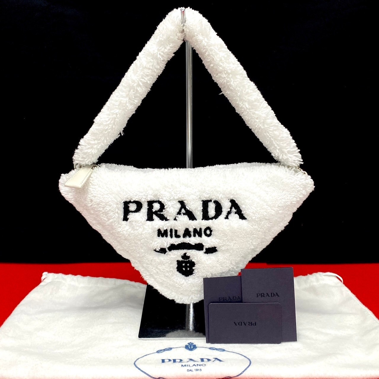 トライアングル テリークロス 三角ロゴハンドバッグ パイル ホワイト 10341